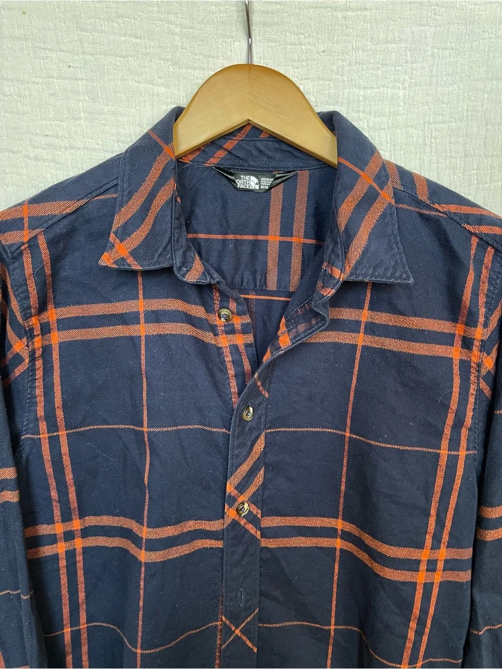 The North Face Men's Long Sleeve Plaid Flannel Shirt Navy Blue / Orange